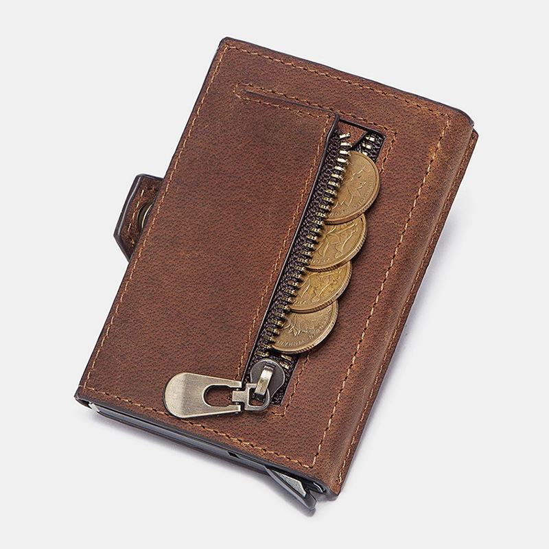 Męski Retro Blokujący Antymagnetyczny Portfel Ze Skóry Bydlęcej Casual Multi-card Slot Hasp Card Holder Wielofunkcyjny Klips Na Pieniądze