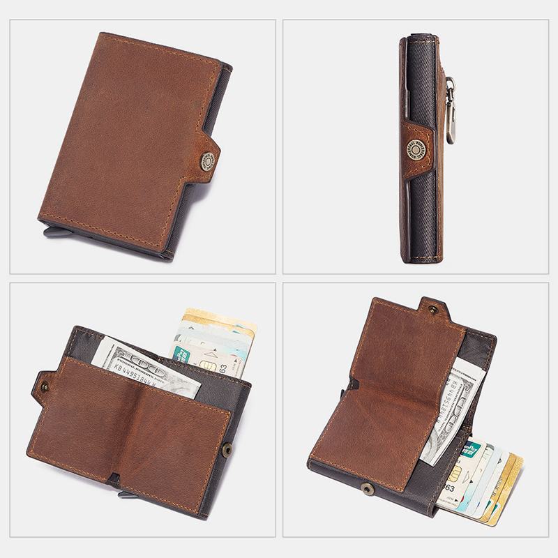 Męski Retro Blokujący Antymagnetyczny Portfel Ze Skóry Bydlęcej Casual Multi-card Slot Hasp Card Holder Wielofunkcyjny Klips Na Pieniądze