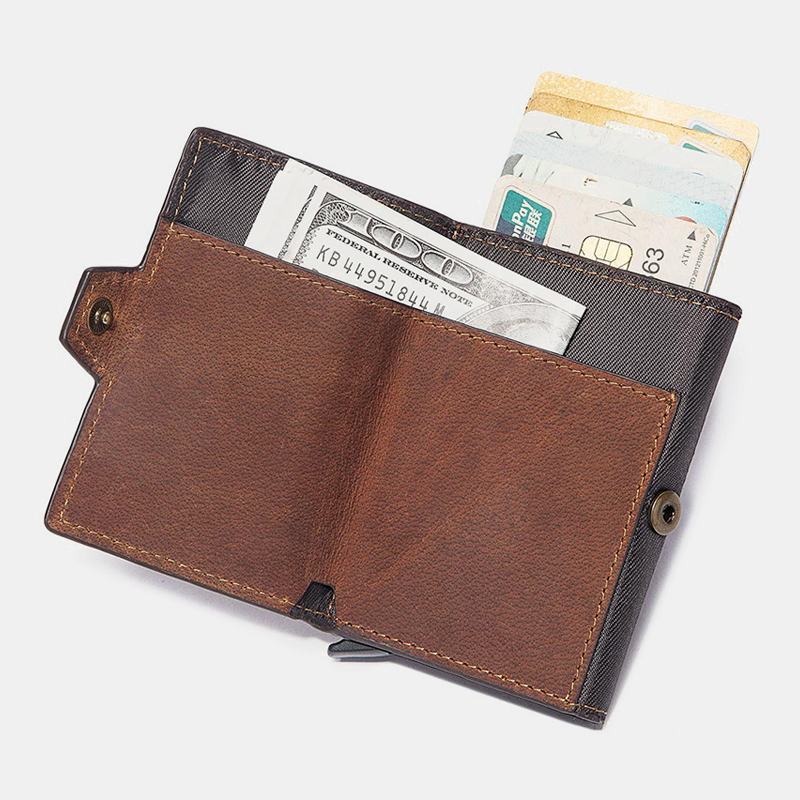 Męski Retro Blokujący Antymagnetyczny Portfel Ze Skóry Bydlęcej Casual Multi-card Slot Hasp Card Holder Wielofunkcyjny Klips Na Pieniądze