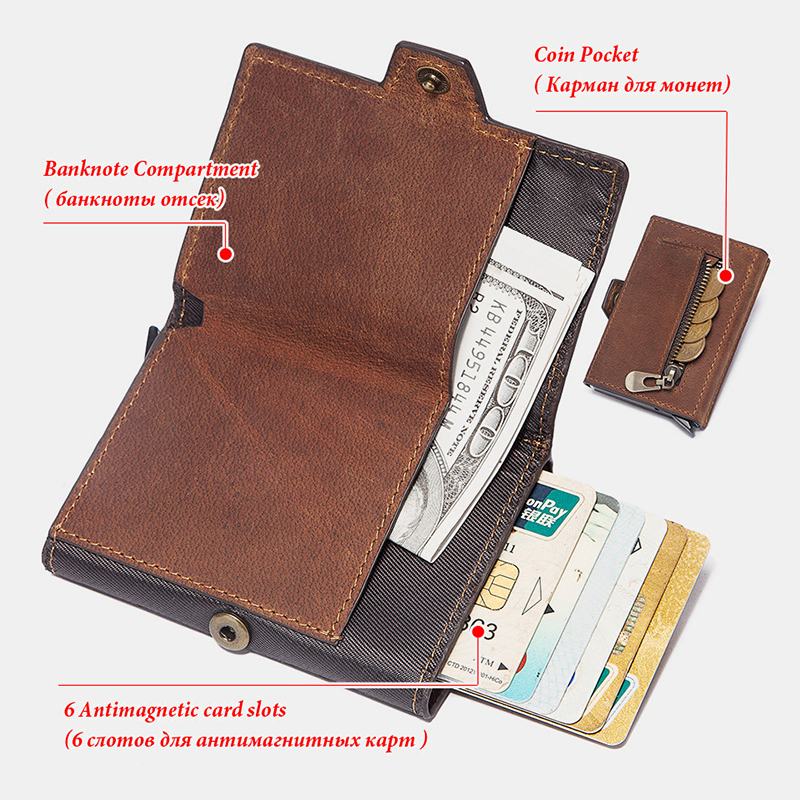 Męski Retro Blokujący Antymagnetyczny Portfel Ze Skóry Bydlęcej Casual Multi-card Slot Hasp Card Holder Wielofunkcyjny Klips Na Pieniądze