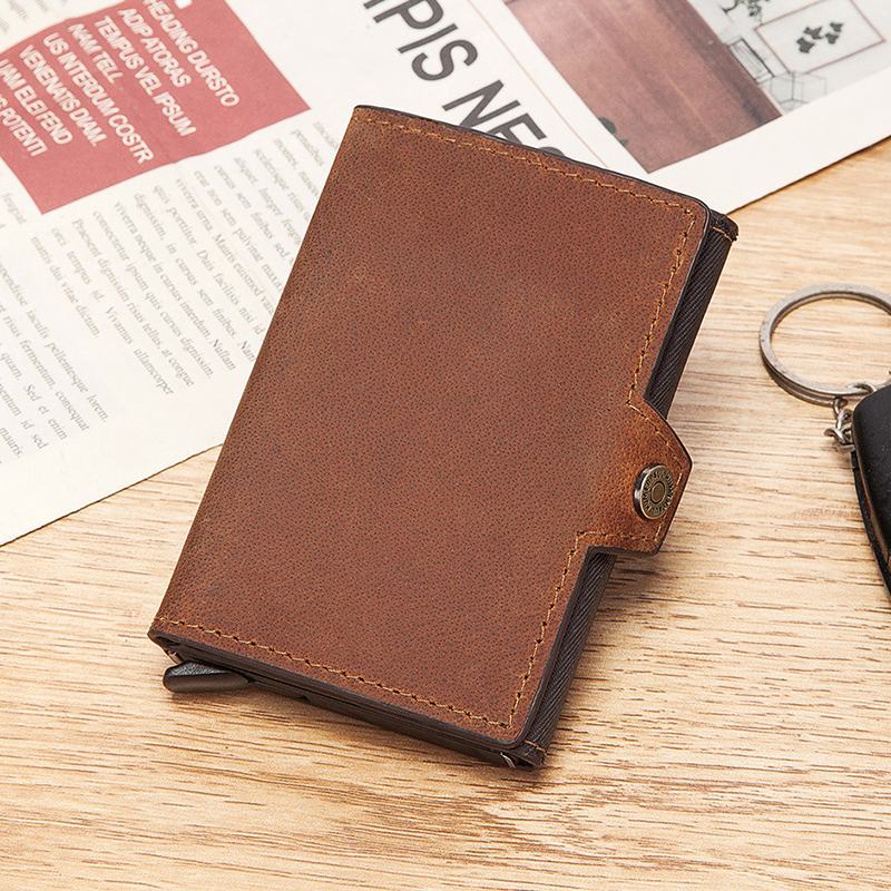 Męski Retro Blokujący Antymagnetyczny Portfel Ze Skóry Bydlęcej Casual Multi-card Slot Hasp Card Holder Wielofunkcyjny Klips Na Pieniądze