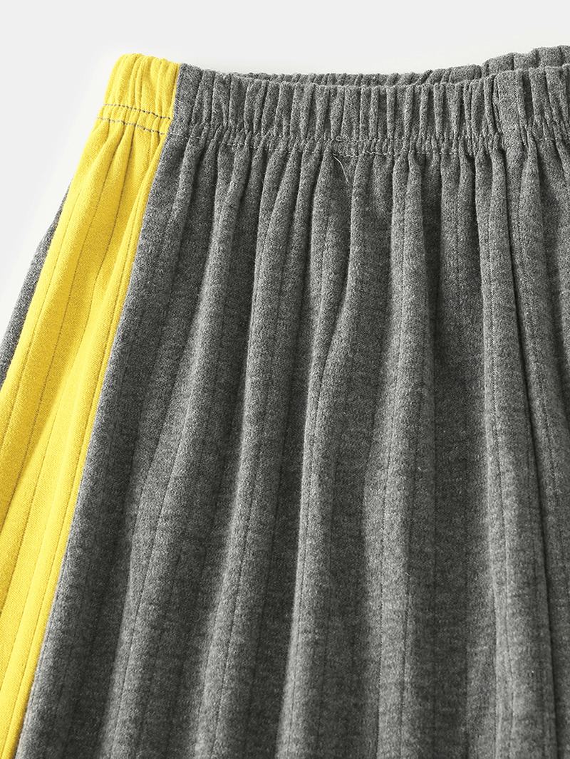 Męski Żakardowy Wzór W Literę V-neck Z Długim Rękawem Top Z Bocznym Paskiem Elastyczny Pas Domowy Zestaw Piżamy Na Co Dzień