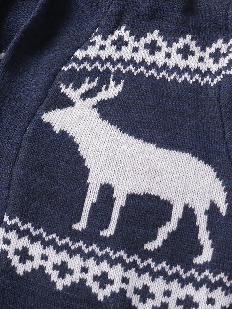 Męski Świąteczny Sweter Z Reniferem Gruby Ciepły Swobodny Sweter Z Dzianiny