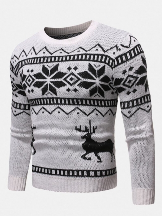Męski Świąteczny Wzór Z Okrągłym Dekoltem Slim Fit Casual Dzianinowy Sweter