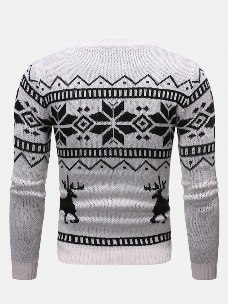 Męski Świąteczny Wzór Z Okrągłym Dekoltem Slim Fit Casual Dzianinowy Sweter