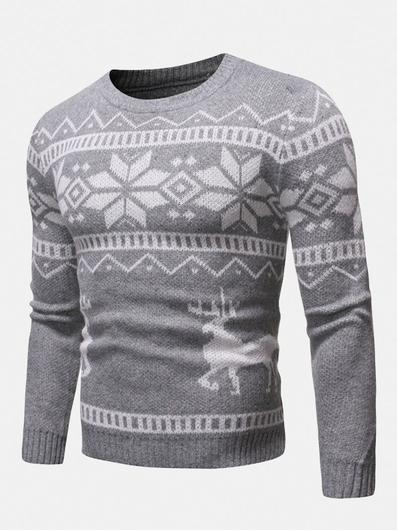 Męski Świąteczny Wzór Z Okrągłym Dekoltem Slim Fit Casual Dzianinowy Sweter