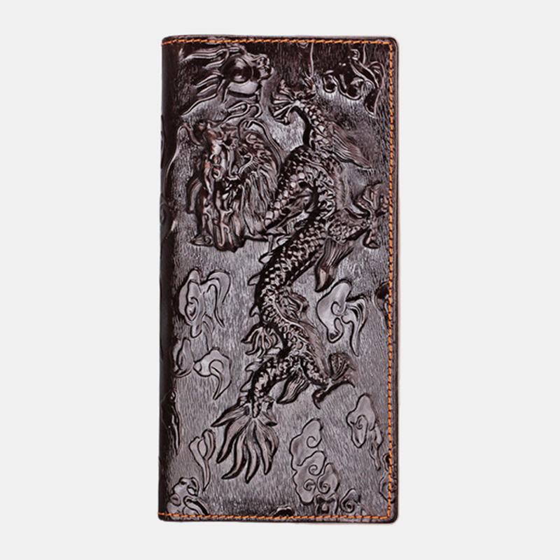 Męski Skórzany 3d Dragon Pattern Retro Business Multi-slot Card Holder Portfel