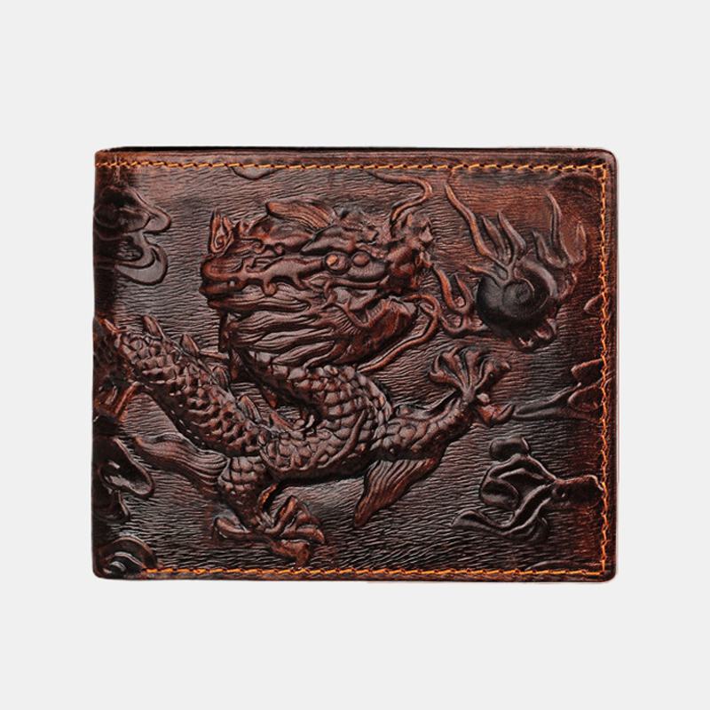 Męski Skórzany 3d Dragon Pattern Retro Business Multi-slot Card Holder Portfel