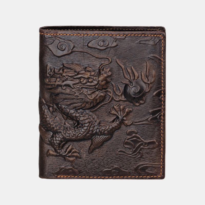 Męski Skórzany 3d Dragon Pattern Retro Business Multi-slot Card Holder Portfel