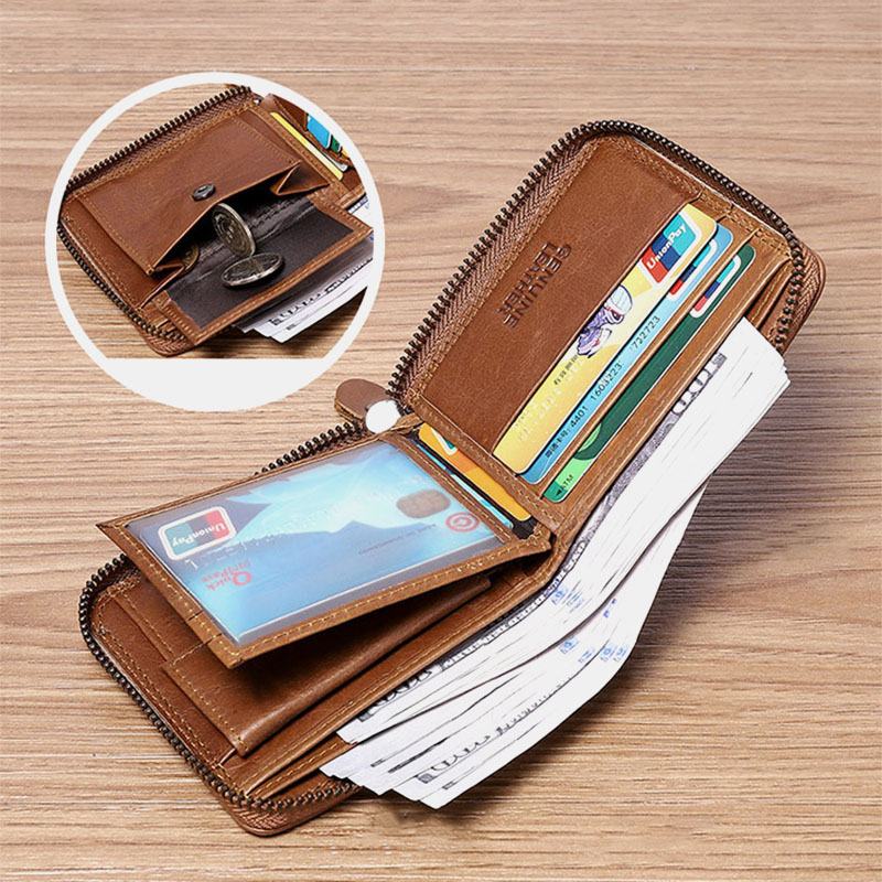 Męski Skórzany Łańcuch Antykradzieżowy Multi-slot Retro Business Card Holder Wallet