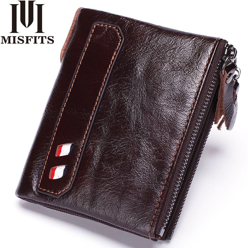 Męski Skórzany Podwójny Zamek Błyskawiczny Retro Business Short Hand Carry Card Holder Portfel