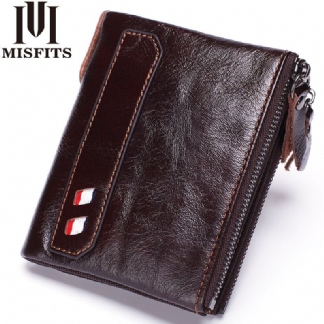 Męski Skórzany Podwójny Zamek Błyskawiczny Retro Business Short Hand Carry Card Holder Portfel