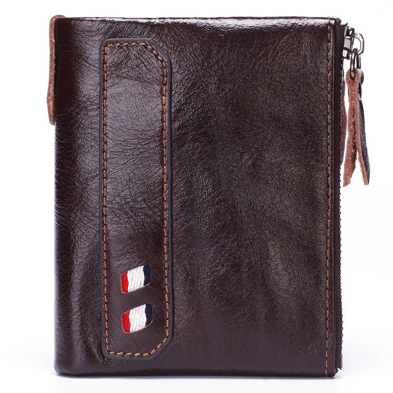 Męski Skórzany Podwójny Zamek Błyskawiczny Retro Business Short Hand Carry Card Holder Portfel