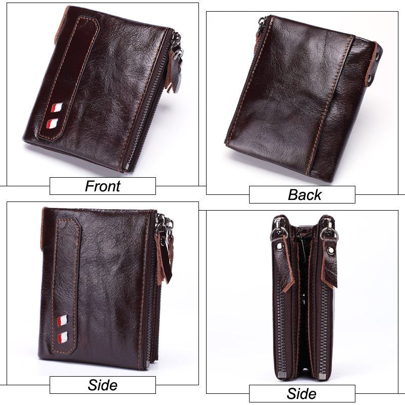 Męski Skórzany Podwójny Zamek Błyskawiczny Retro Business Short Hand Carry Card Holder Portfel