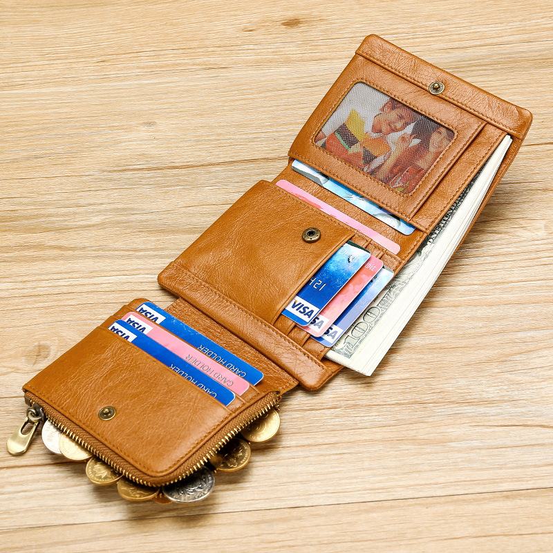 Męski Skórzany Retro Trifold Multi Card Slot Casual Card Holder Portfel