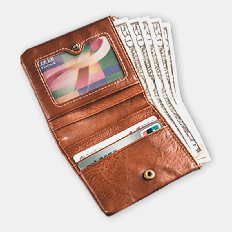 Męski Skórzany Ultra-cienki Krótki Portfel Retro Bifold Mini Etui Na Karty Money Clip