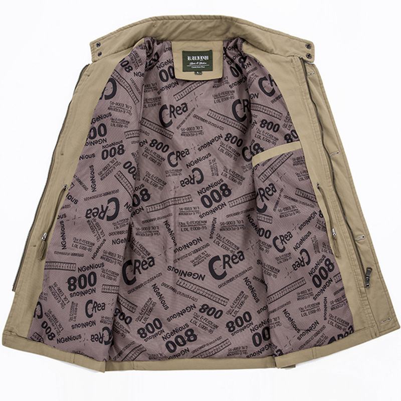 Męski Stójka Duży Rozmiar Bawełniany Płaszcz Rozrywka Casual Solid Color Multi Pocket Outdoors Jacket