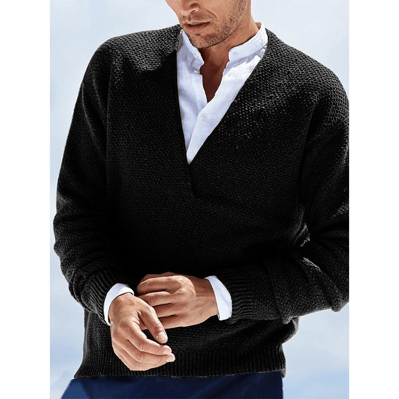 Męski Sweter Z Dzianiny Z Długimi Rękawami W Jednolitym Kolorze