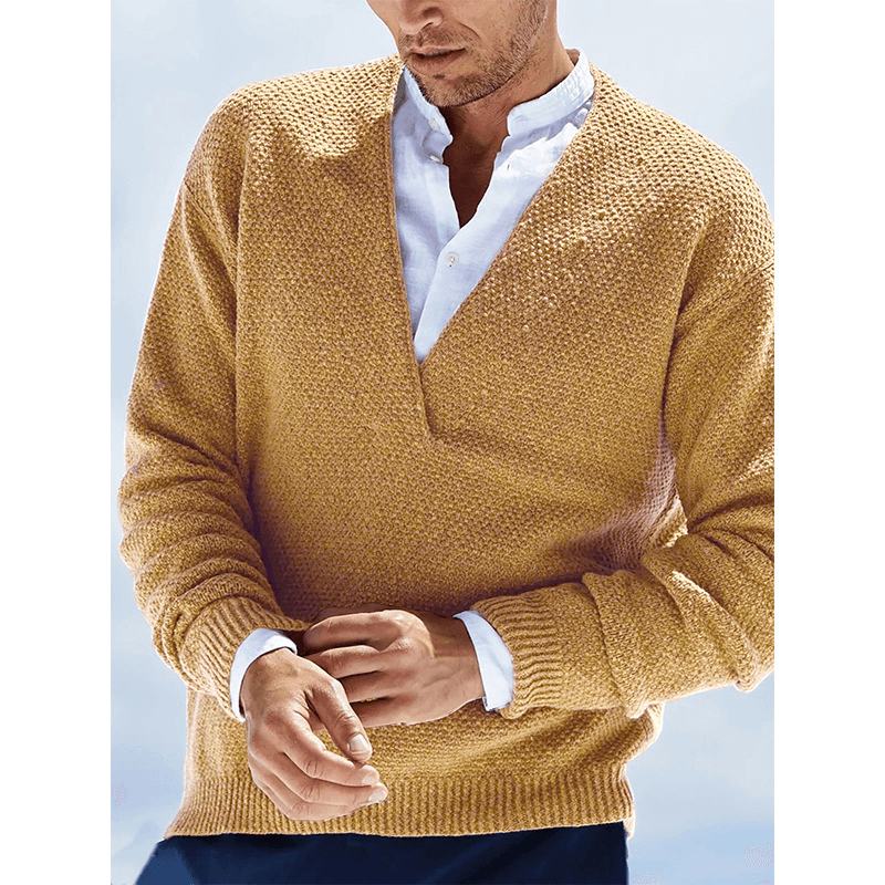 Męski Sweter Z Dzianiny Z Długimi Rękawami W Jednolitym Kolorze