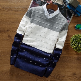 Męski Sweter Z Dzianiny Fałszywy Dwuczęściowy Sweter Z Kołnierzykiem Koszuli Dla Mężczyzn