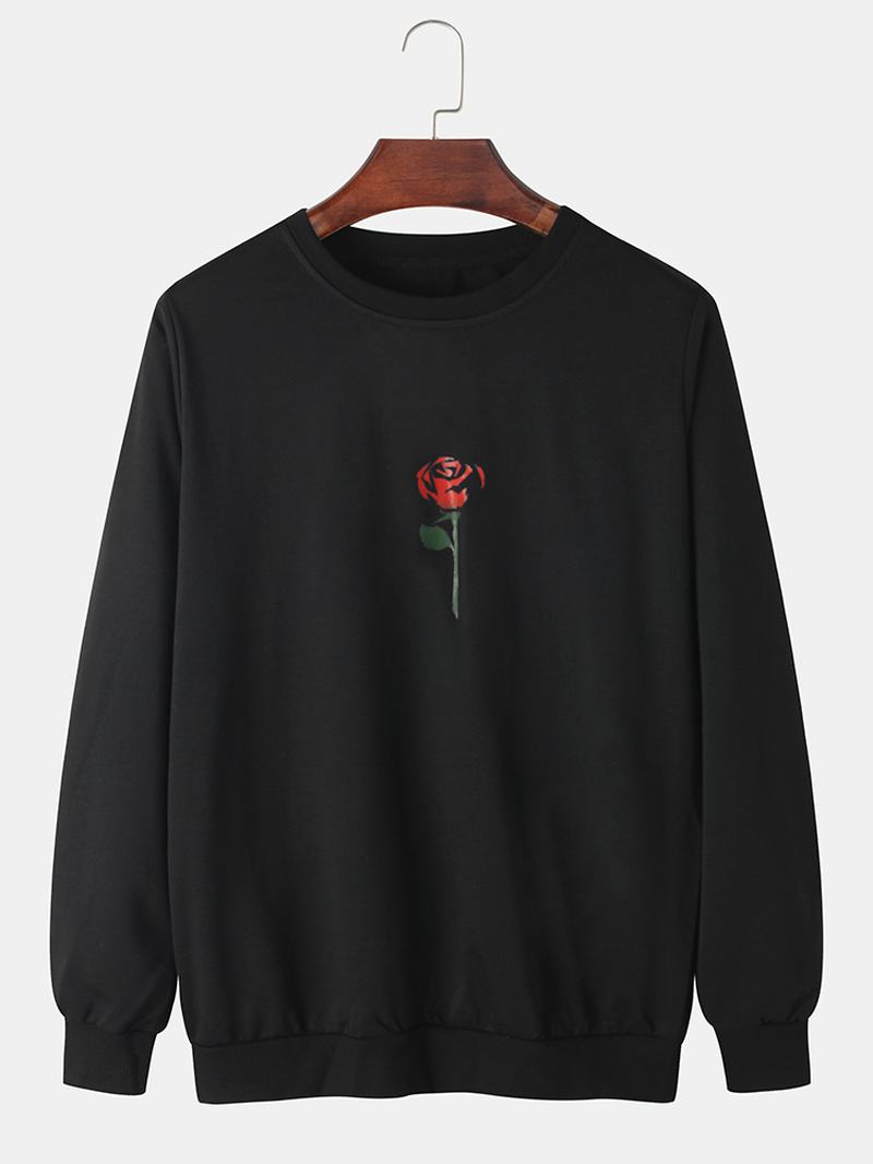 Męski Sweter Z Okrągłym Dekoltem W Róży Z Długim Rękawem Proste Bawełniane Bluzy