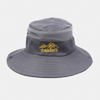 Męski Wzór Haftu Literowego Siatka Oddychająca Szybkoschnąca Outdoor Fishing Wspinaczka Sunshade Bucket Hat