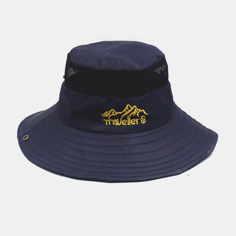 Męski Wzór Haftu Literowego Siatka Oddychająca Szybkoschnąca Outdoor Fishing Wspinaczka Sunshade Bucket Hat