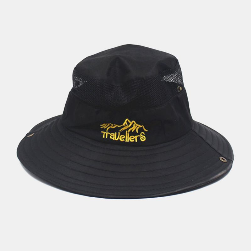 Męski Wzór Haftu Literowego Siatka Oddychająca Szybkoschnąca Outdoor Fishing Wspinaczka Sunshade Bucket Hat