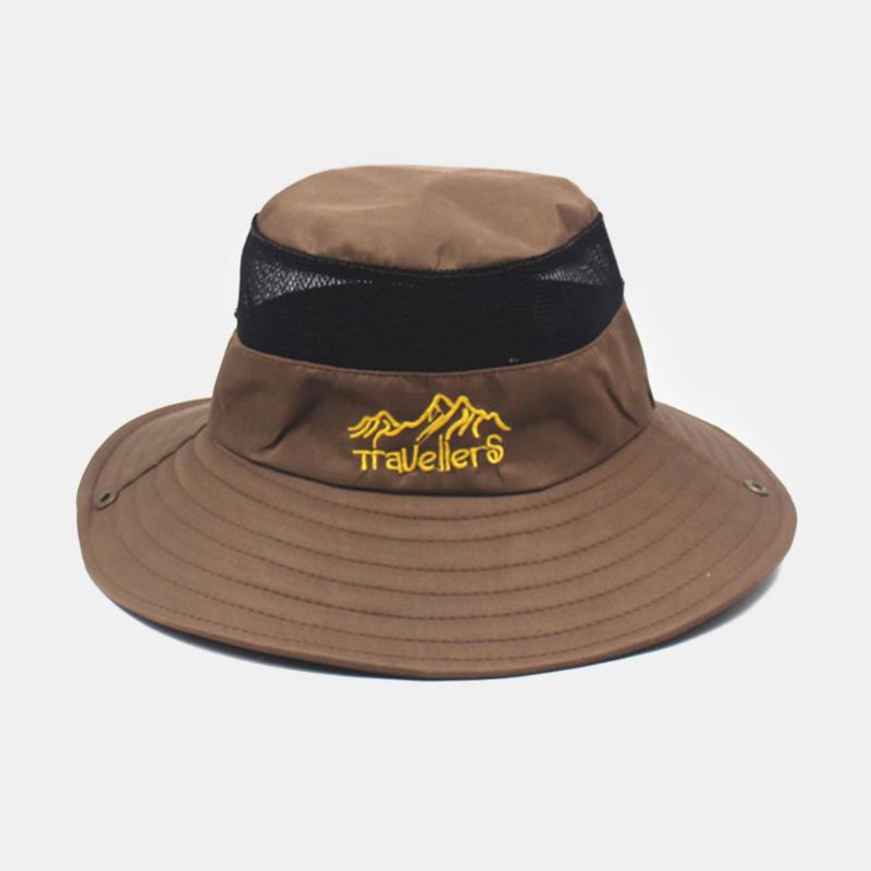 Męski Wzór Haftu Literowego Siatka Oddychająca Szybkoschnąca Outdoor Fishing Wspinaczka Sunshade Bucket Hat