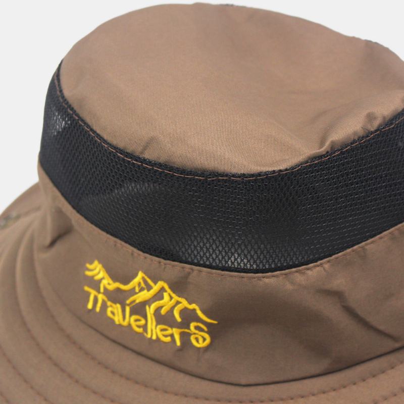 Męski Wzór Haftu Literowego Siatka Oddychająca Szybkoschnąca Outdoor Fishing Wspinaczka Sunshade Bucket Hat