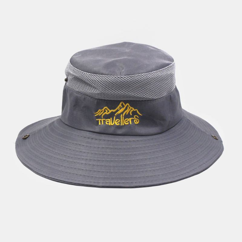 Męski Wzór Haftu Literowego Siatka Oddychająca Szybkoschnąca Outdoor Fishing Wspinaczka Sunshade Bucket Hat