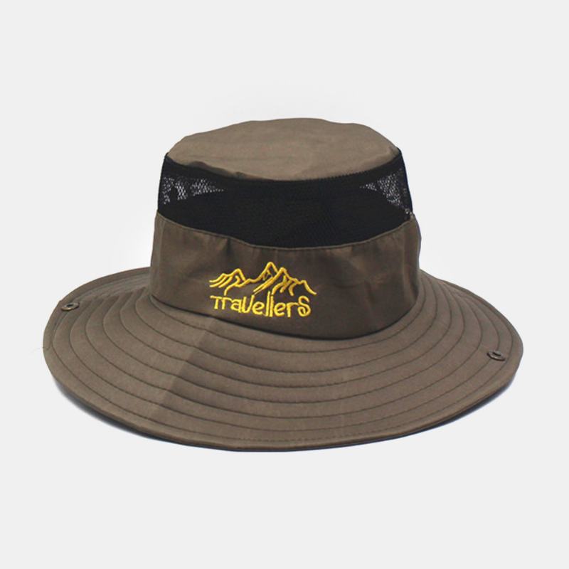 Męski Wzór Haftu Literowego Siatka Oddychająca Szybkoschnąca Outdoor Fishing Wspinaczka Sunshade Bucket Hat