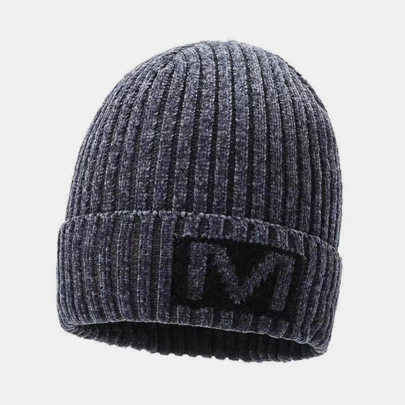 Męski Wzór Listowy Jesienno-zimowa Ochrona Słuchu Fajna Ochrona CZapka Z Dzianiny Elastyczny Zagęszczenie Plus Aksamitna Ciepła CZapka CZapka Typu Beanie