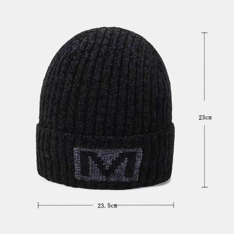 Męski Wzór Listowy Jesienno-zimowa Ochrona Słuchu Fajna Ochrona CZapka Z Dzianiny Elastyczny Zagęszczenie Plus Aksamitna Ciepła CZapka CZapka Typu Beanie