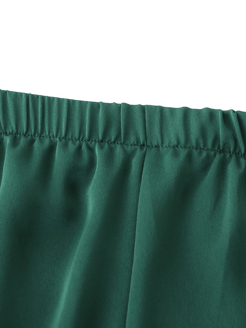 Męski Zielony Zapinany Na Guziki Ze Sztucznego Jedwabiu Z Krótkim Rękawem W Pasie Home Casual Zestaw Piżamy
