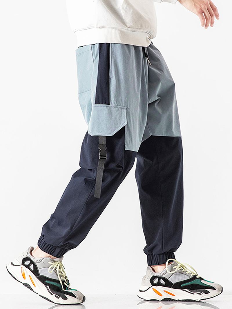 Męskie 100% Bawełna Kontrastujące Kolorowe Szwy Snap Pocket Cargo Jogger Pants