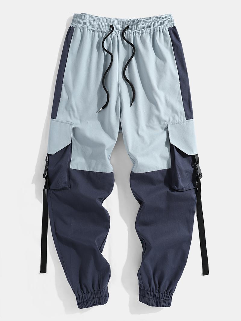 Męskie 100% Bawełna Kontrastujące Kolorowe Szwy Snap Pocket Cargo Jogger Pants