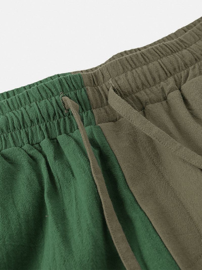 Męskie 100% Bawełniane Kolorowe Bloki W Pasie Oddychające Spodnie Na Co Dzień
