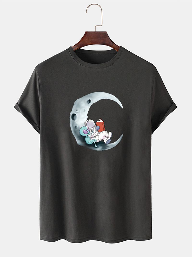 Męskie 100% Bawełniane Koszulki Z Krótkim Rękawem Z Nadrukiem Astronautów Księżyca