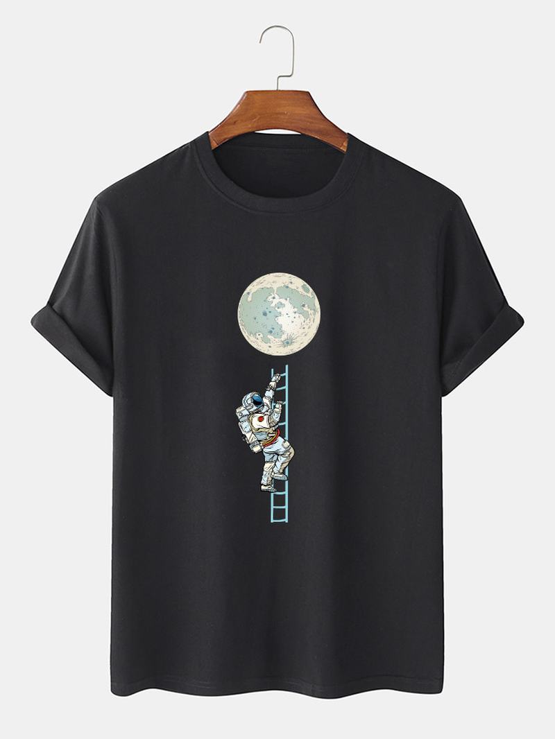 Męskie 100% Bawełniane Koszulki Z Krótkim Rękawem Z Zabawnym Nadrukiem Astronautów