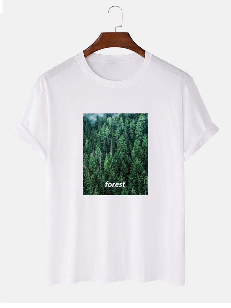 Męskie 100% Bawełniane Koszulki Z Nadrukiem Leśnym Na Co Dzień Z Krótkim Rękawem