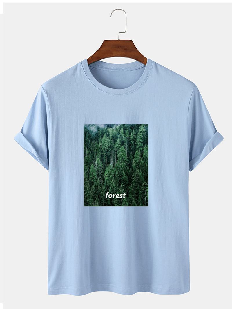 Męskie 100% Bawełniane Koszulki Z Nadrukiem Leśnym Na Co Dzień Z Krótkim Rękawem