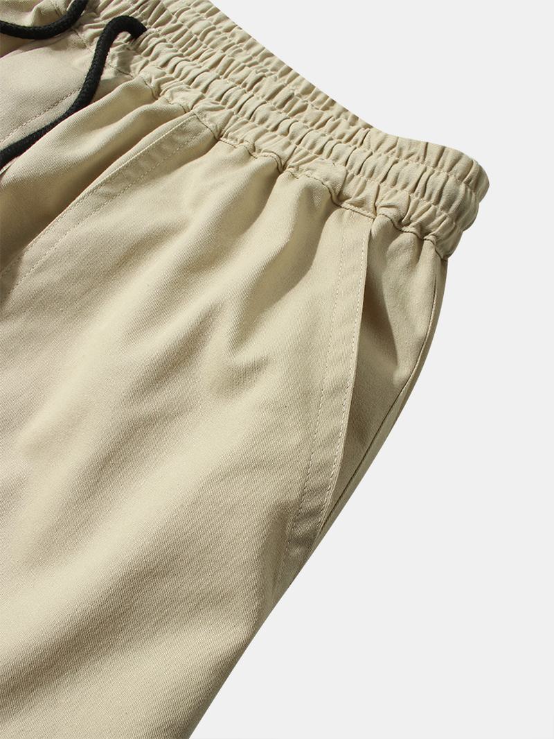 Męskie 100% Bawełniane Luźne Proste Spodnie W Jednolitym Kolorze Z Kieszenią