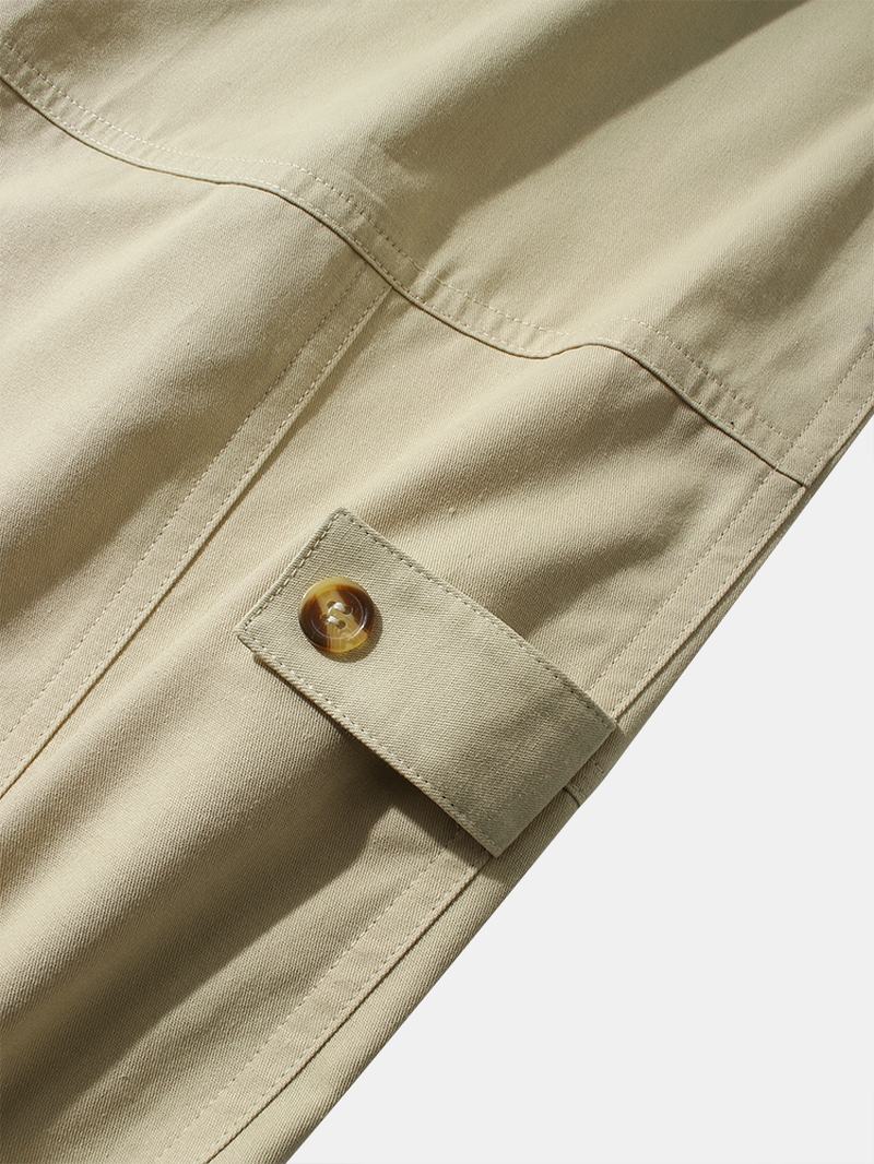 Męskie 100% Bawełniane Luźne Proste Spodnie W Jednolitym Kolorze Z Kieszenią