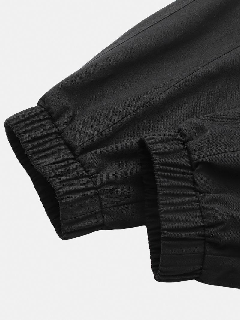 Męskie 100% Bawełniane Spodnie Z Elastycznym Ściągaczem W Pasie Casual CZarne Spodnie Jogger