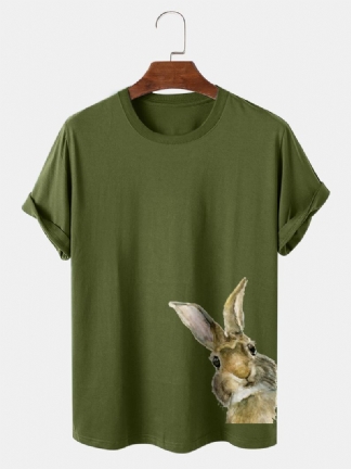 Męskie 100% Bawełniane T-shirty Z Krótkim Rękawem I Nadrukiem Z Boku Króliczka Wielkanocnego