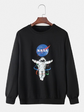 Męskie Astronauta Z Nadrukiem Listowym Bawełniane Bluzy Z Okrągłym Dekoltem