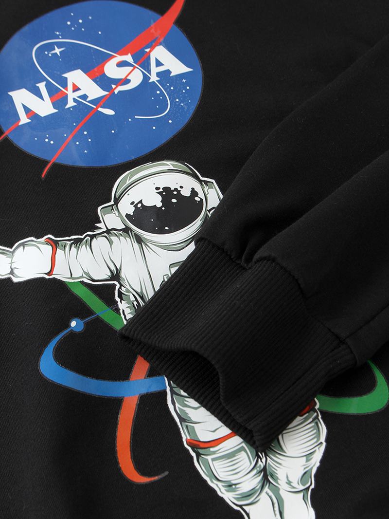 Męskie Astronauta Z Nadrukiem Listowym Bawełniane Bluzy Z Okrągłym Dekoltem