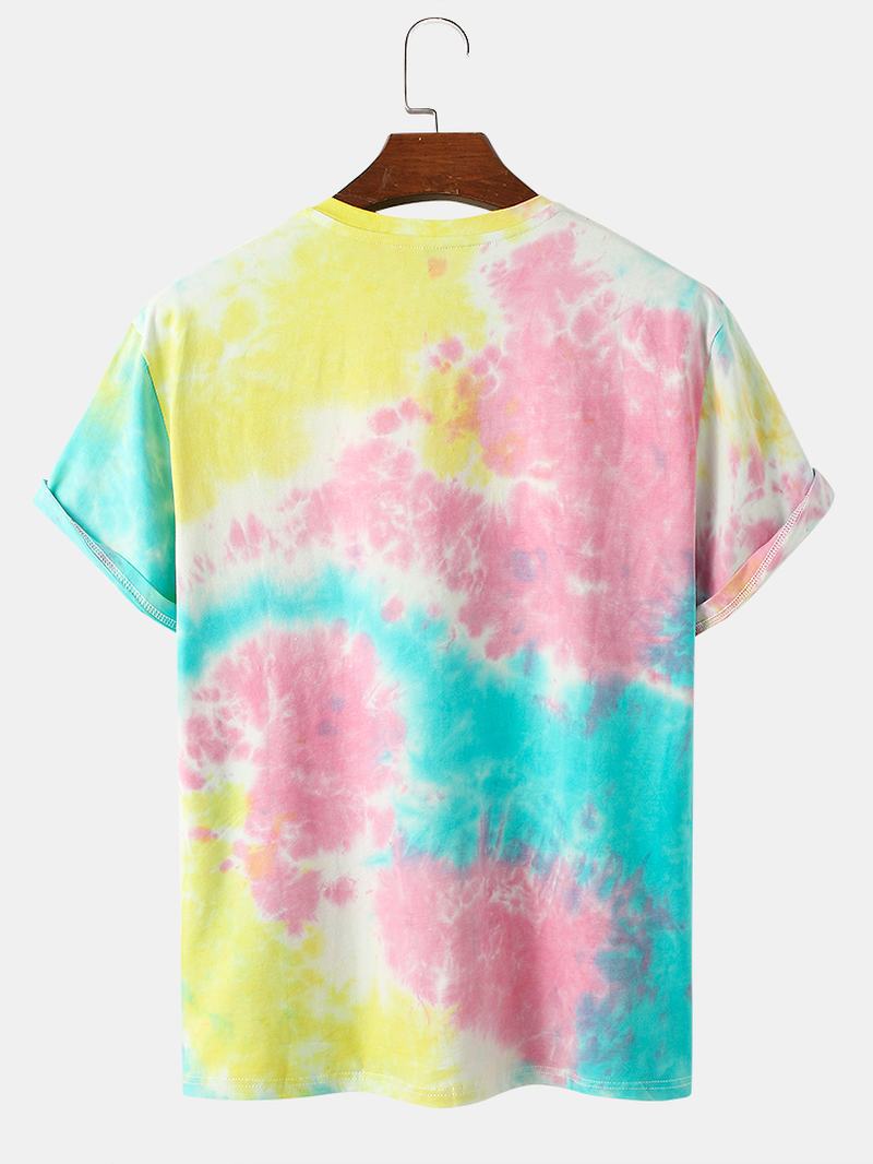 Męskie Bawełniane Koszulki Z Krótkim Rękawem Z Motywem Kwiatowym Tie Dye