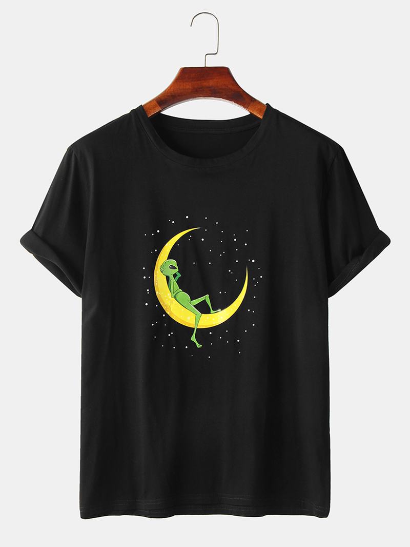 Męskie Bawełniane Koszulki Z Nadrukiem Alien & Moon Z Krótkim Rękawem